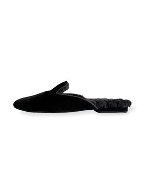 Birdies ‘The Phoebe’ Black Velvet Faux Fur Lined Slide Mule Slippers Size 11